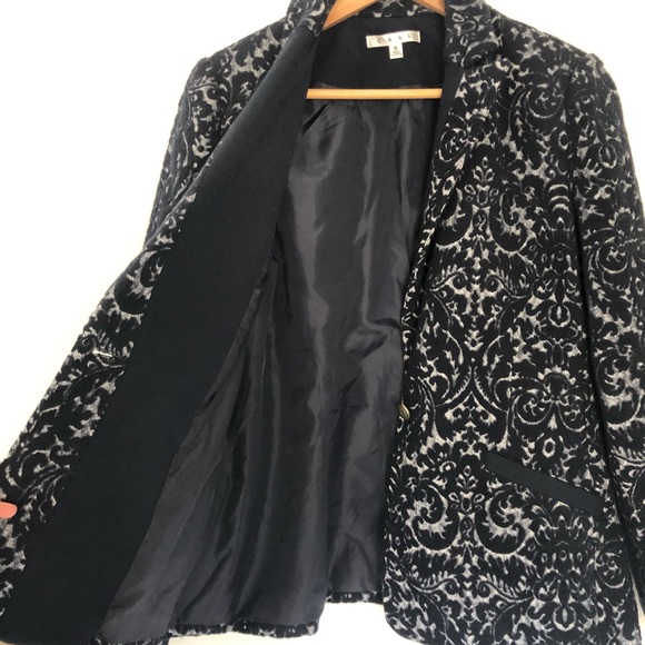 CAbi Jacquard Blazer Navy Blue Wool Blend Flocked Jacket #109 Women’s Size 6 - Picture 10 of 12